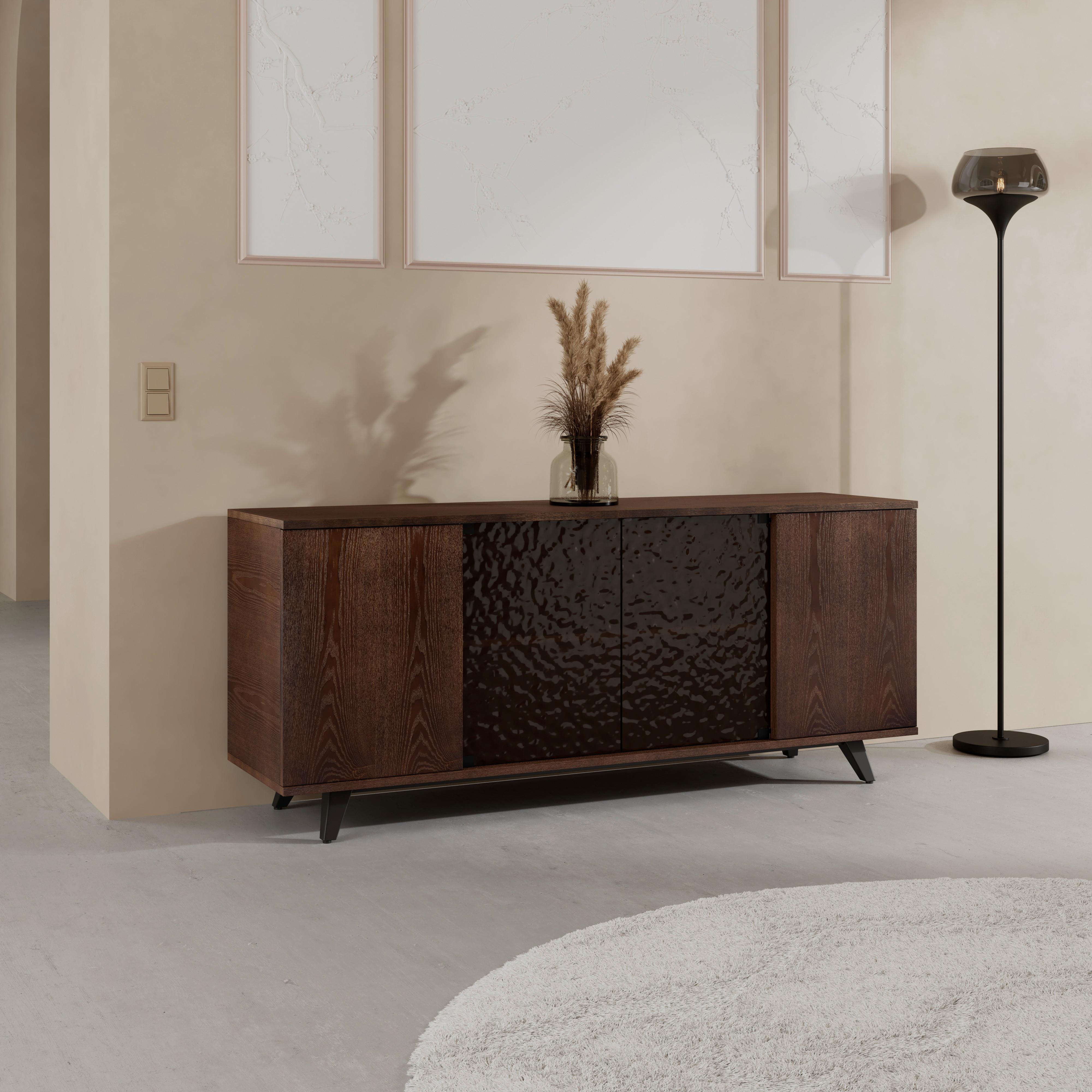 Sideboard Zelia Holz/Glas Braun/Walnussfarben - Walnussfarben/Schwarz, MODERN, Glas/Holz (180/77/45cm) - Bessagi Home