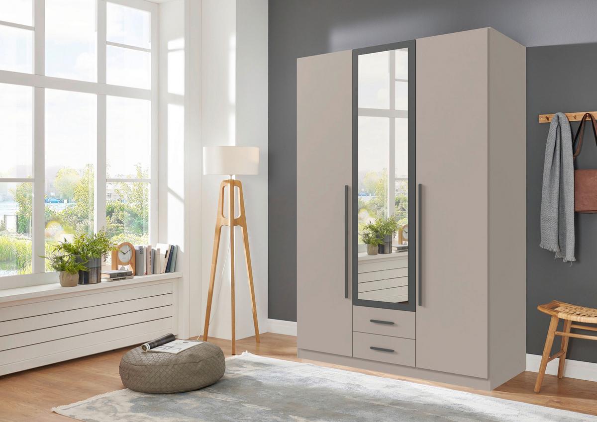 Drehtürenschrank Marburg Graphitfarben/Grau/Sahara - Graphitfarben/Grau, KONVENTIONELL, Glas/Holzwerkstoff (135/199/58cm) - Mömax