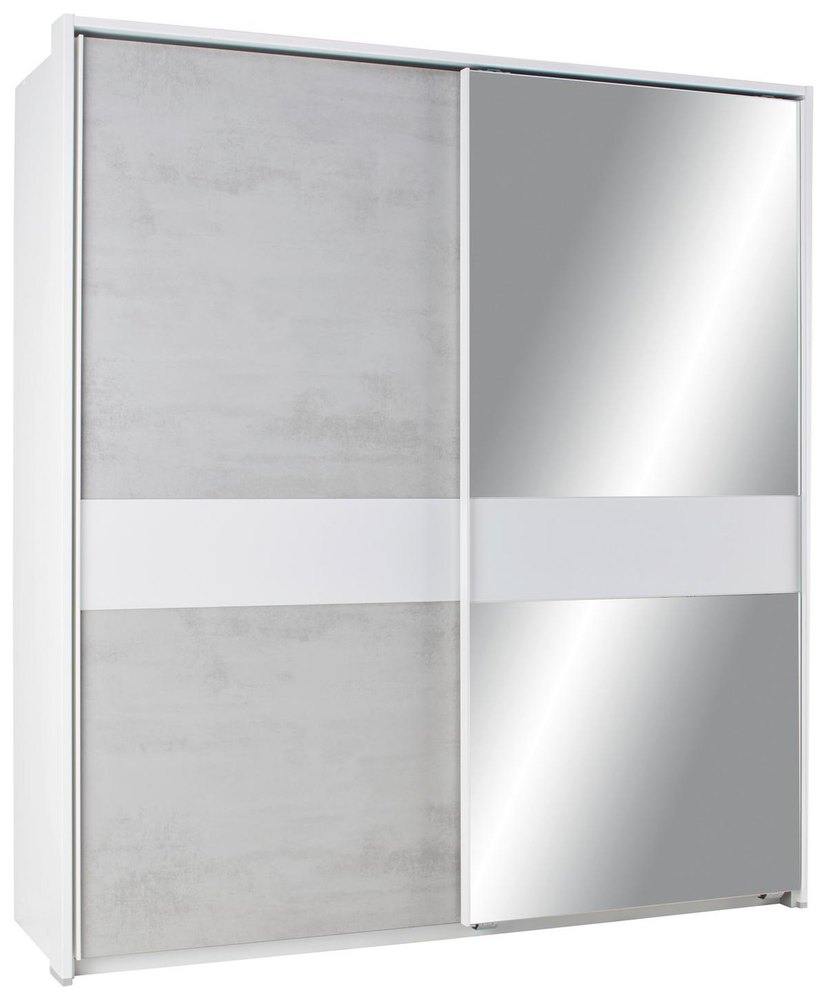 Schwebetürenschrank in Betonfarben ohne PPT - Weiss/Grau, Konventionell, Holzwerkstoff (180/198/64cm) - Mömax