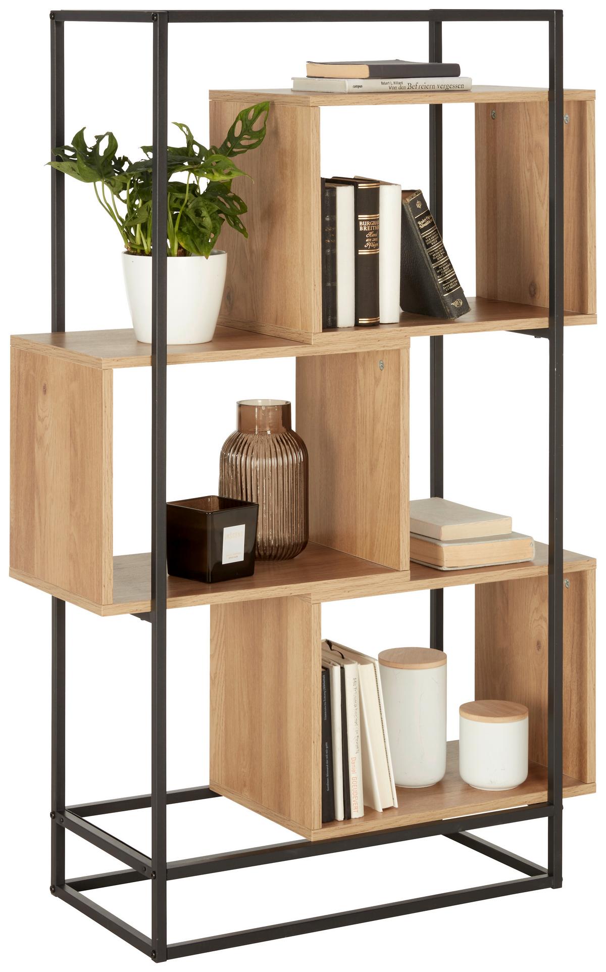 étagère in Schwarz/Naturfarben - Schwarz/Naturfarben, Modern, Holzwerkstoff/Metall (80/126/33cm) - Mömax