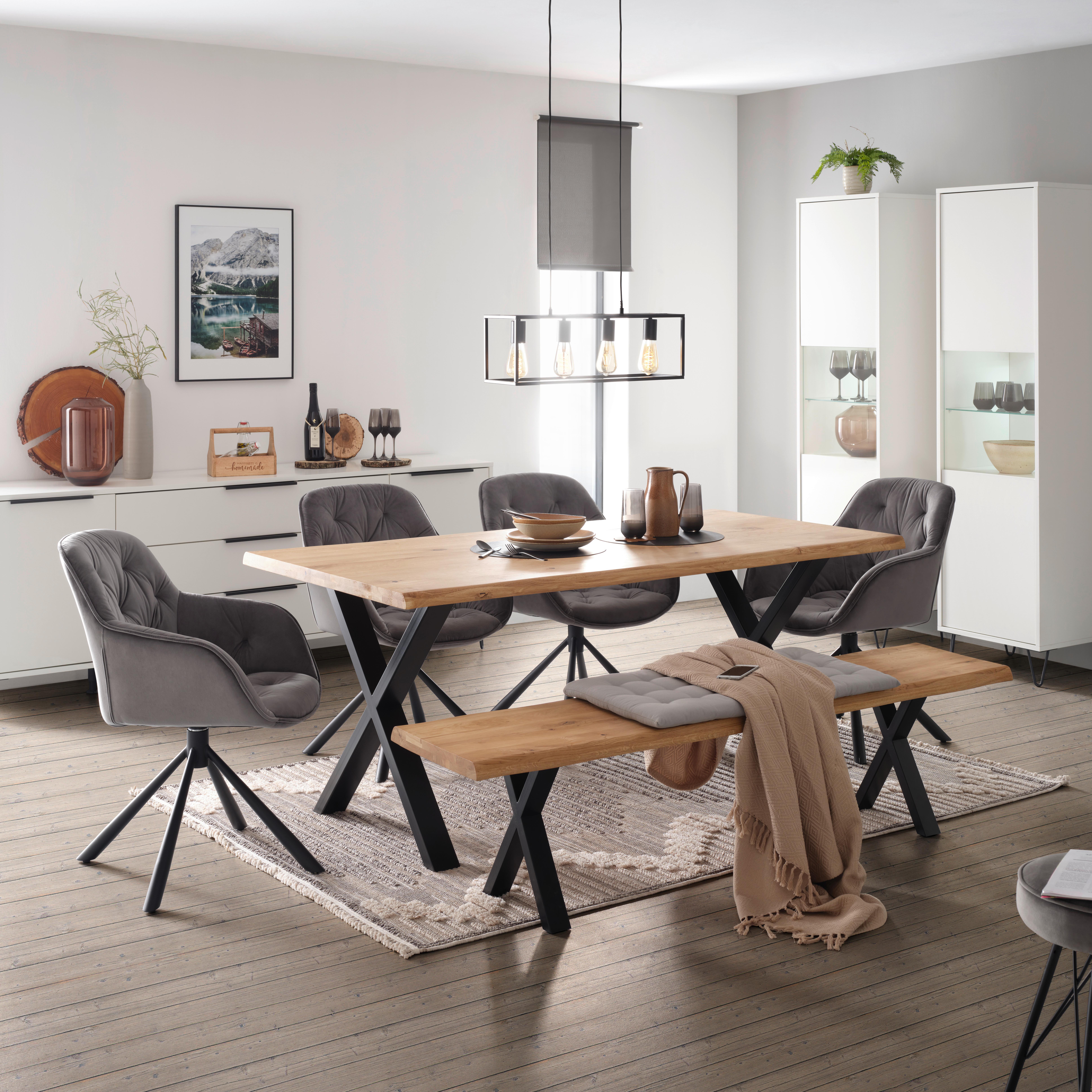 table in Wildeiche - Wildeiche/Schwarz, Natur, Holz/Metall (200/100/75cm) - Zandiara