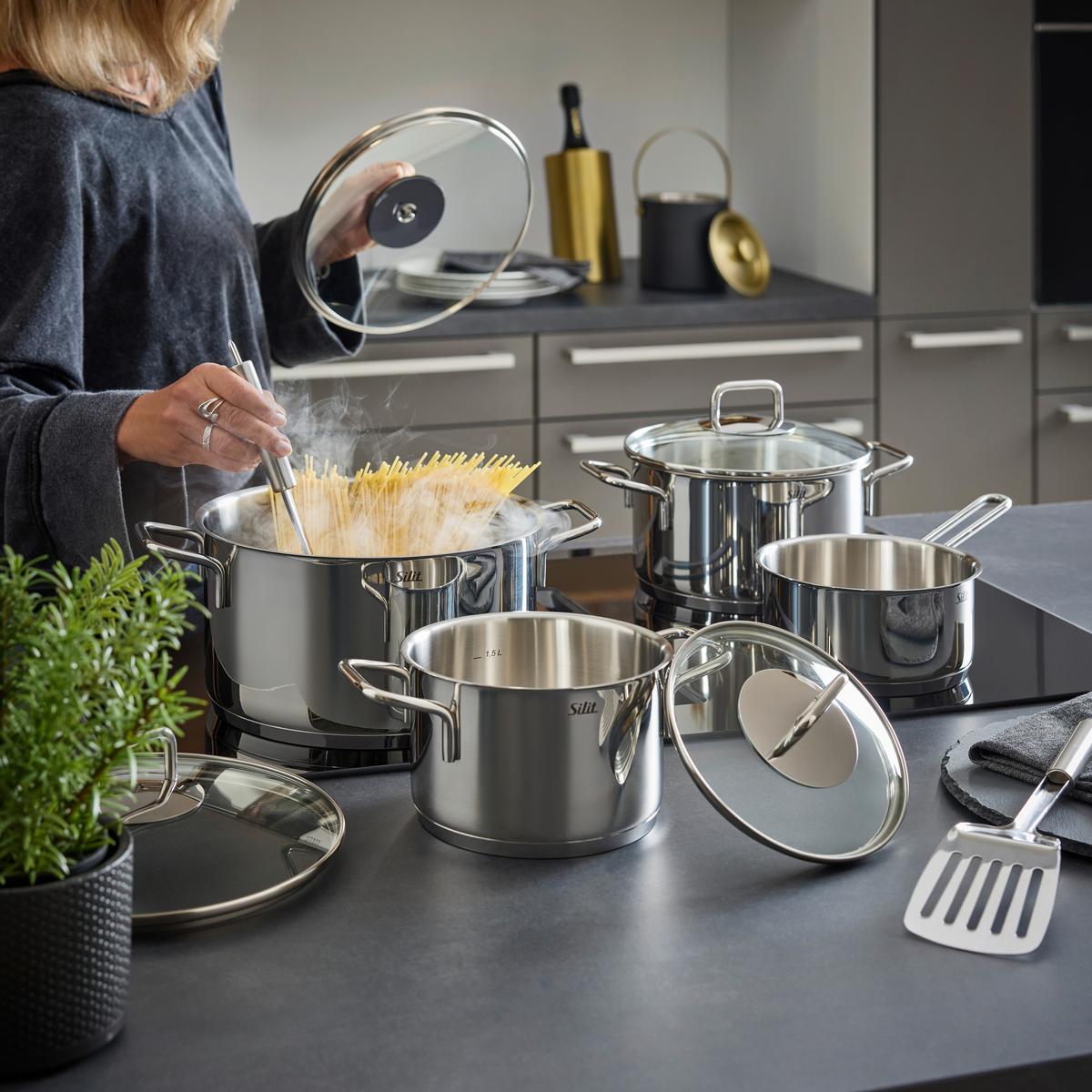 Kochtopfset Silit Extra Cook Edelstahlfarben, 7-teilig - Edelstahlfarben, KONVENTIONELL, Metall (29,8/54,5/23,8cm) - Silit