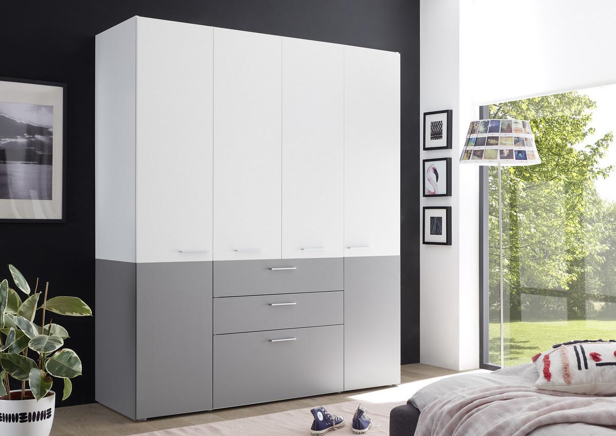 Kombischrank in Grau/Weiß - Weiss/Silberfarben, Konventionell, Holzwerkstoff/Metall (163/196,4/57,6cm) - Mömax