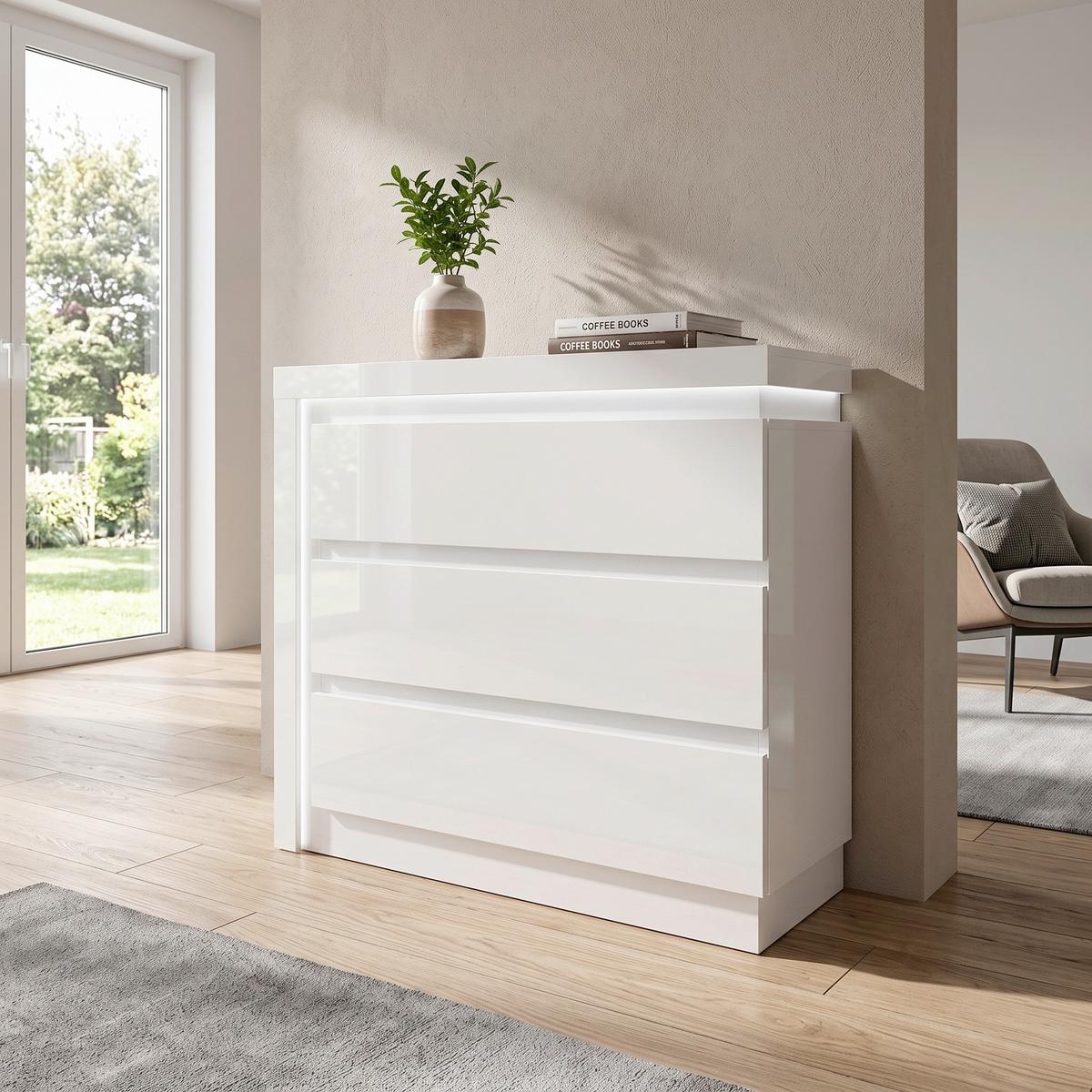 Komoda Lyon, Bela - črna, Trend, umetna masa/leseni material (107,5/89/42cm) - Hom`in