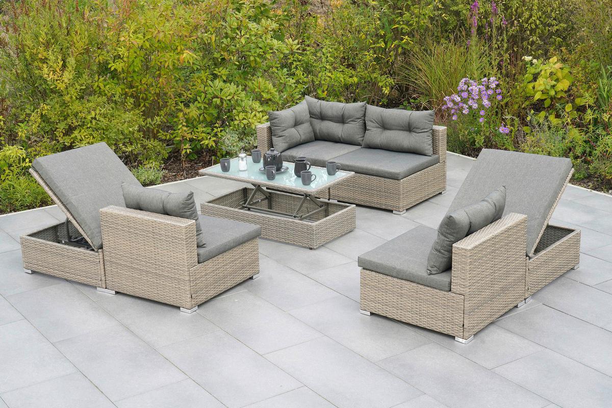 Lounge Garnitura Vilemanzano, Sestavljivo, Blazine - siva/naravne barve, Moderno, kovina/umetna masa - Gardenson