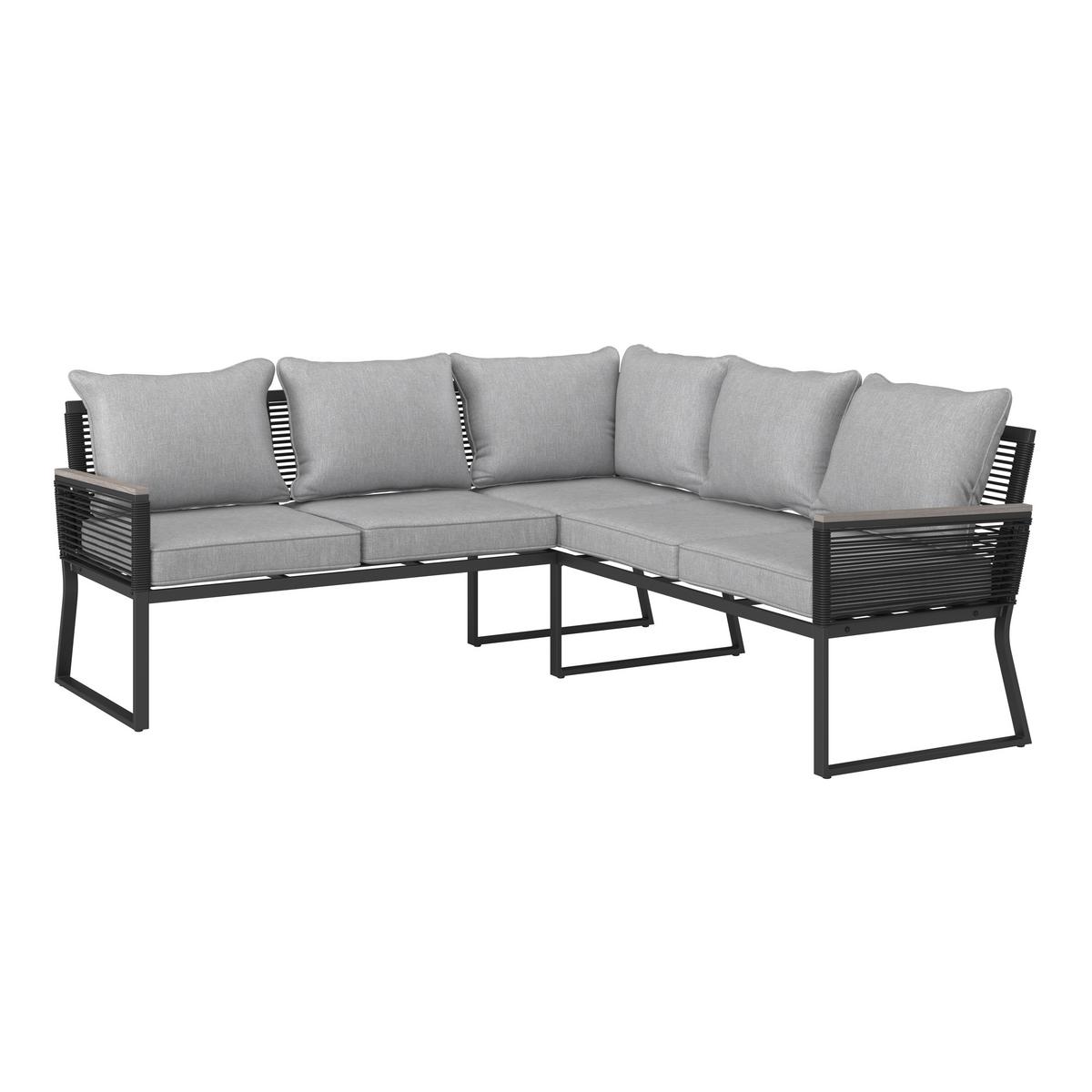 Dining-Loungeset Paulina Hellgr. Metall/Textil +Abdeck. - Hellgrau/Schwarz, Modern, Glas/Kunststoff (181/73/65cm) - Bessagi Garden