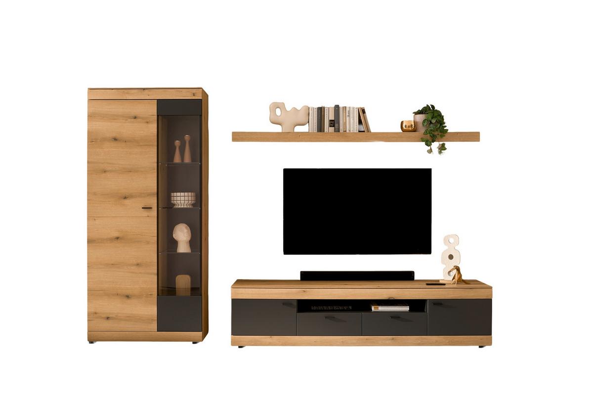 WOHNWAND SOLETO - Eichefarben/Graphitfarben, Design, Glas/Holzwerkstoff (300/201/45cm) - MID.YOU