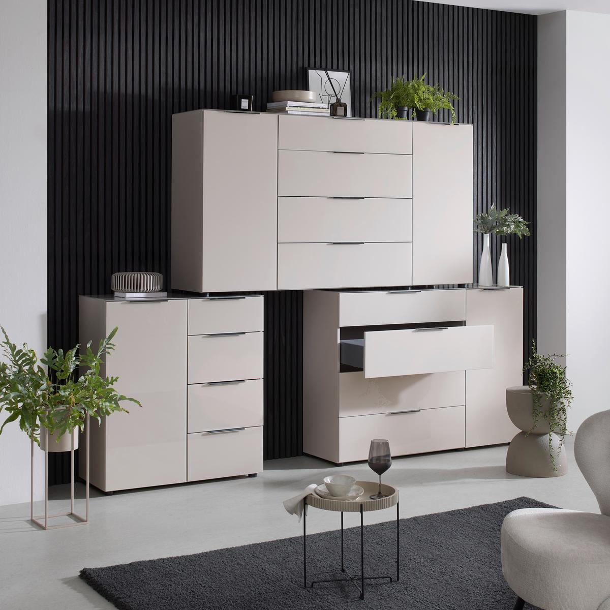 Kommode Siena Kaschmir - Chromfarben/Kaschmir, Modern, Glas/Holzwerkstoff (90/99/40cm) - Mömax