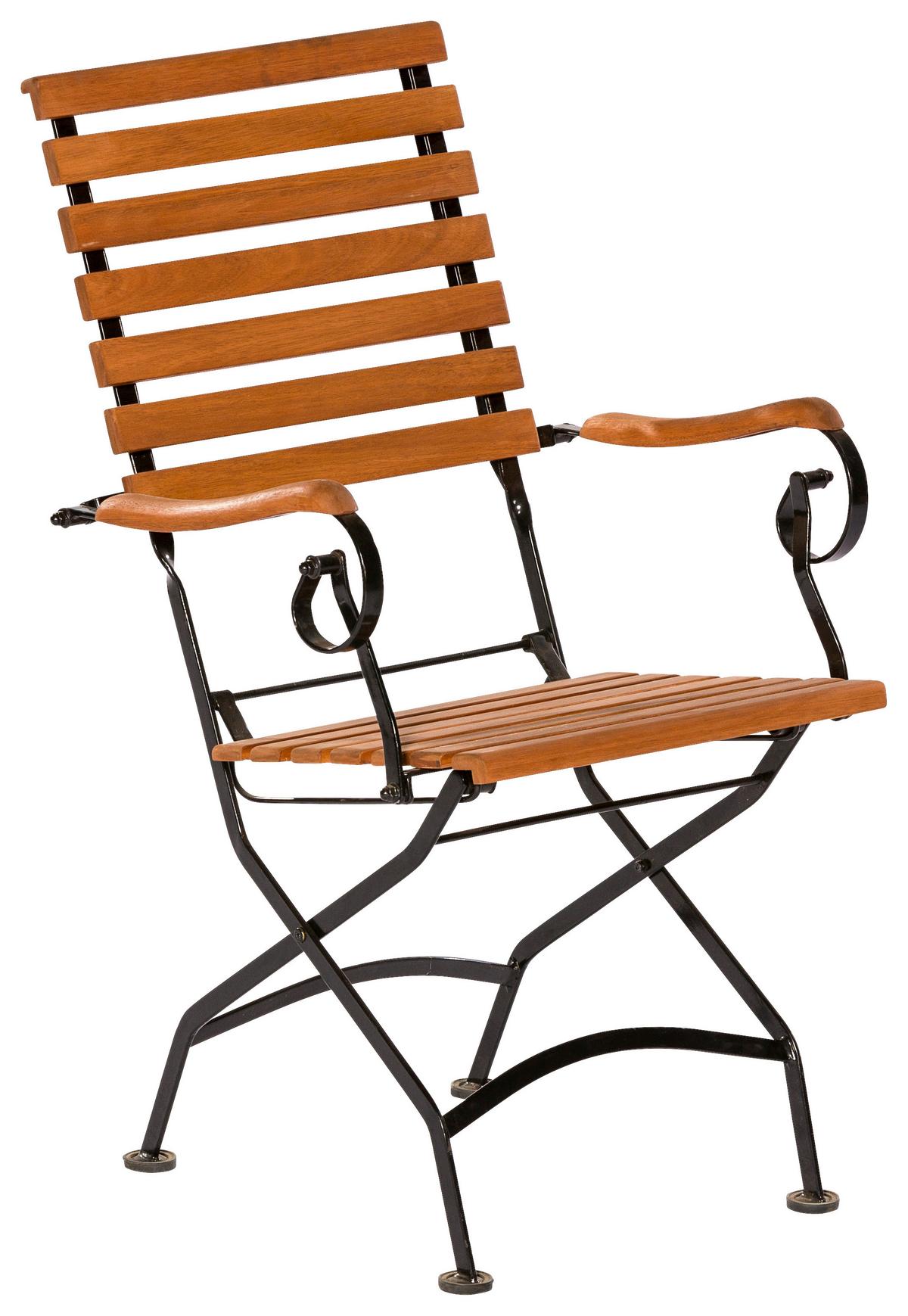 Gartensessel Schlossgarten Natur/Schwarz aus Eukalyptus - Schwarz/Naturfarben, ROMANTIK / LANDHAUS, Holz/Metall (58/95/66cm) - Gardenson