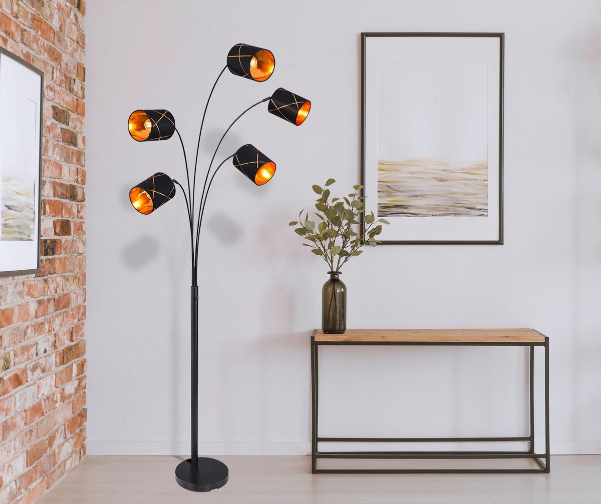 Lampa podłogowa BEMMO czarny/złoty, ok. 84x130x204cm - czarny/kolor złoty, Modern, tworzywo sztuczne/metal (84/130/204cm)