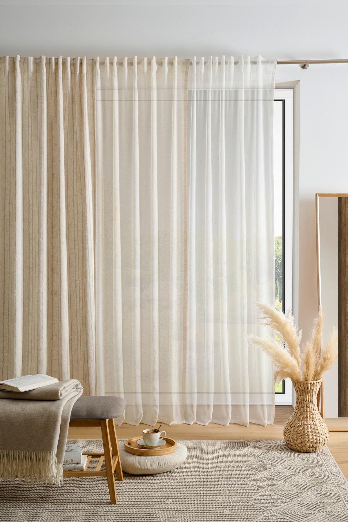 ZASŁONA GOTOWA RAVELLO II - kolor naturalny/taupe, Trend, tkanina (140/245cm) - Esposa