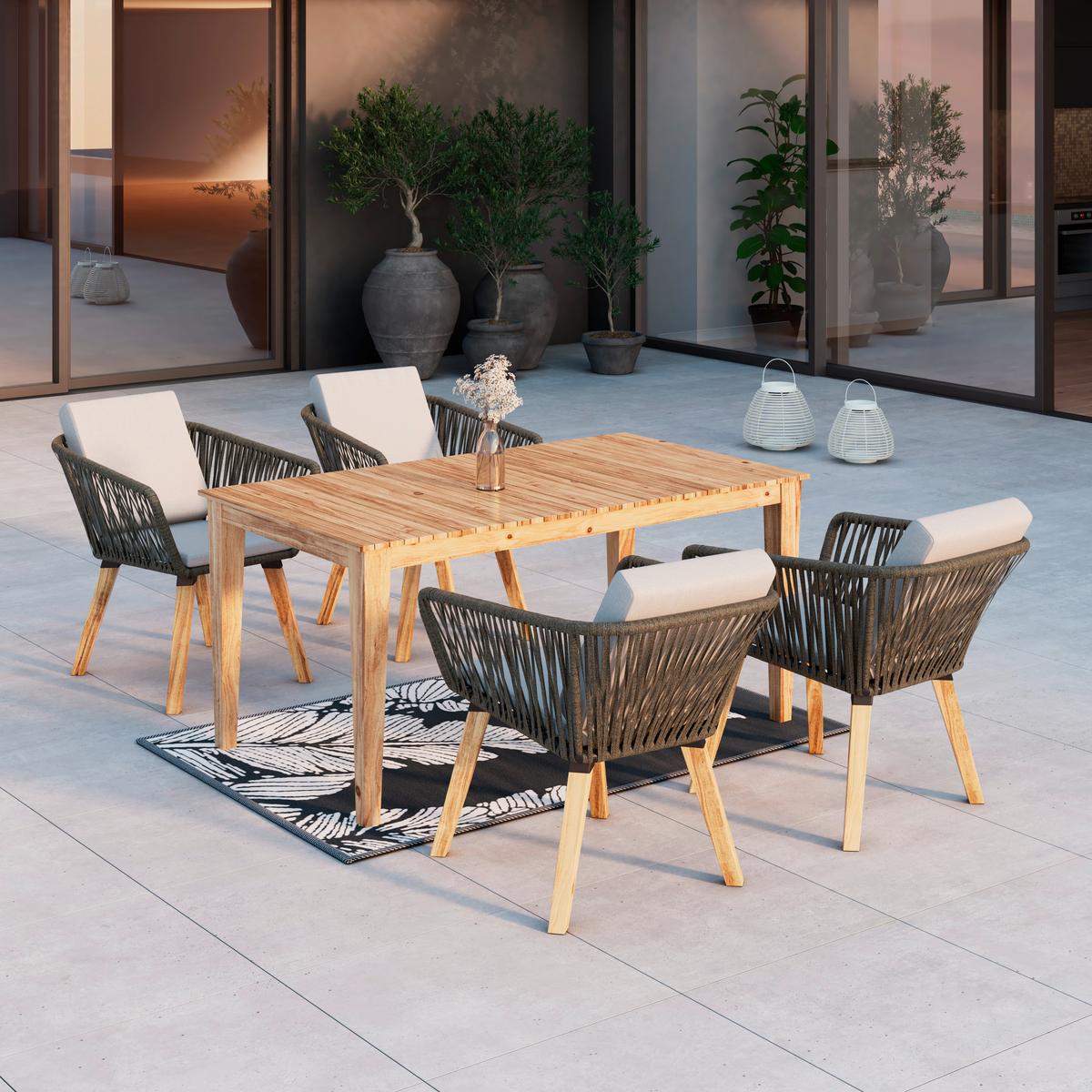 GARTENMÖBEL-SET VIOLA - Hellgrau, Modern, Holz/Kunststoff (160/76/90cm) - Bessagi Garden