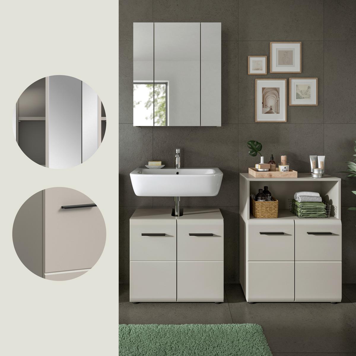 Badezimmer Ice Kaschmir 3-teilig - Kaschmir/Schwarz, Trend, Glas/Holzwerkstoff (120cm) - MID.YOU