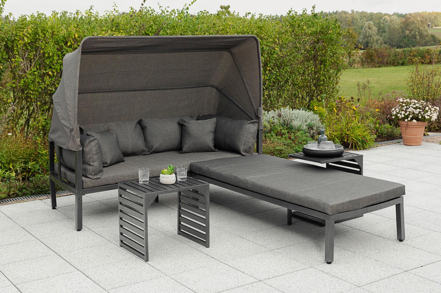 Loungegarnitur 4-tlg. Argos Metall/Textil mit Kissen - Graphitfarben/Grau, KONVENTIONELL, Textil/Metall (175/148/80cm) - Gardenson