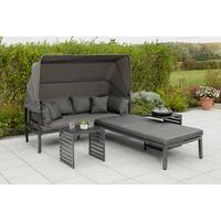 Loungegarnitur 4-tlg. Argos Metall/Textil mit Kissen - Graphitfarben/Grau, KONVENTIONELL, Textil/Metall (175/148/80cm) - Gardenson