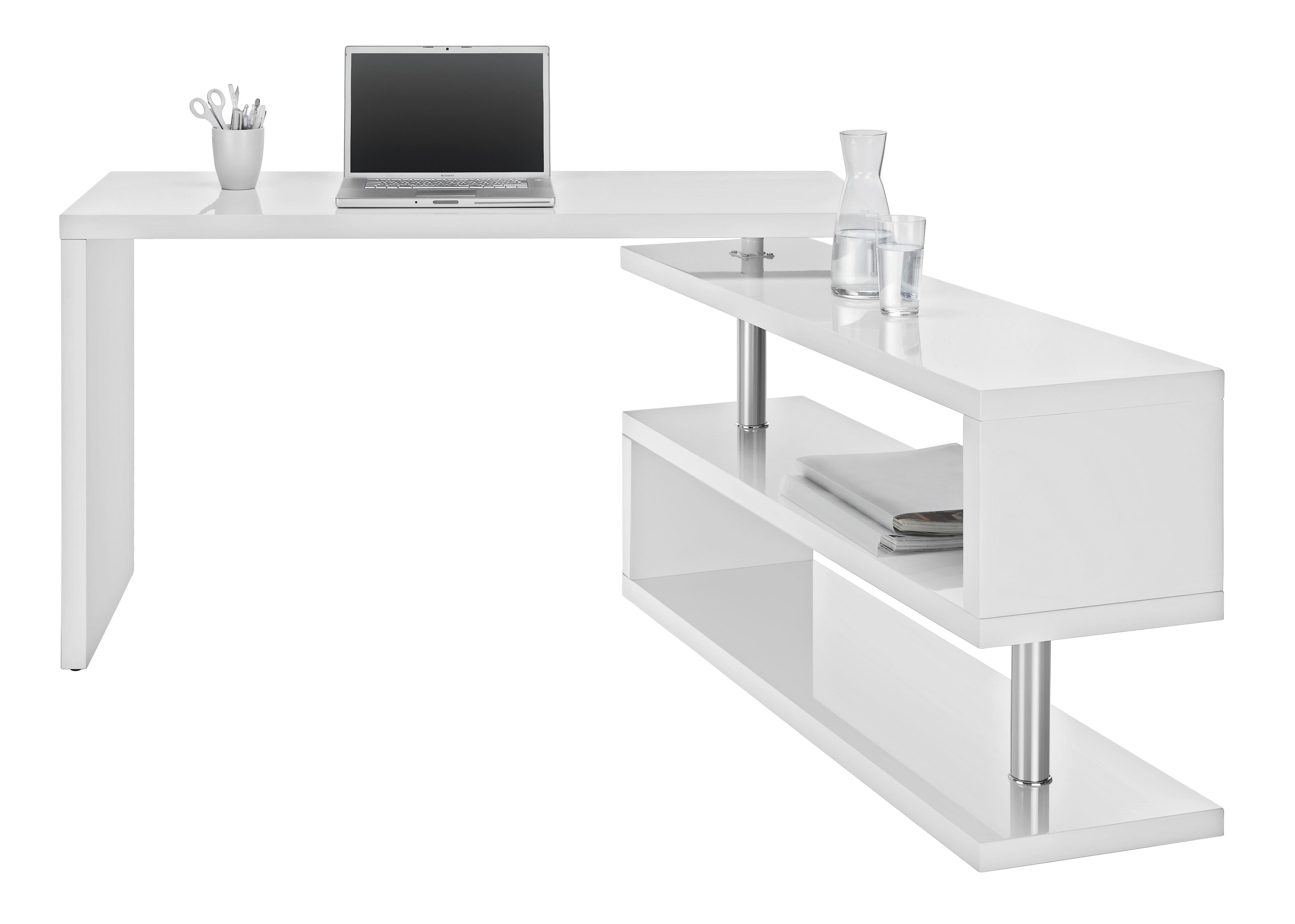Masă de birou Matteo - alb/culoare crom, Modern, metal/material pe bază de lemn (130/128,5/76cm) - Modern Living