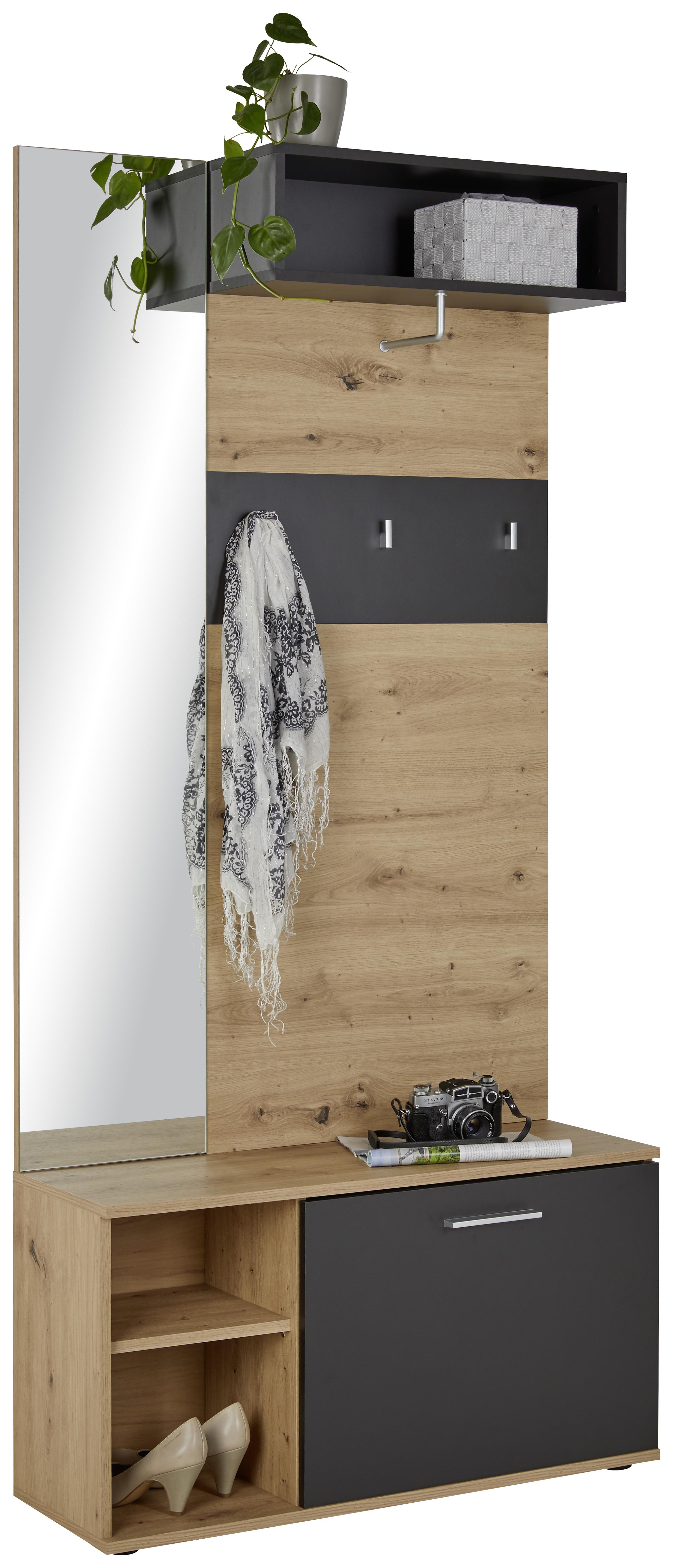 Garderobe in Grau/Eichefarben - Eichefarben/Grau, MODERN, Holzwerkstoff (90/194/30,4cm) - Based