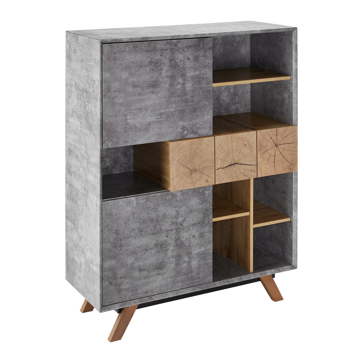 HIGHBOARD in grau "Casper" - Eichefarben/Grau, Modern, Holz (100/133,5/40cm) - Bessagi Home