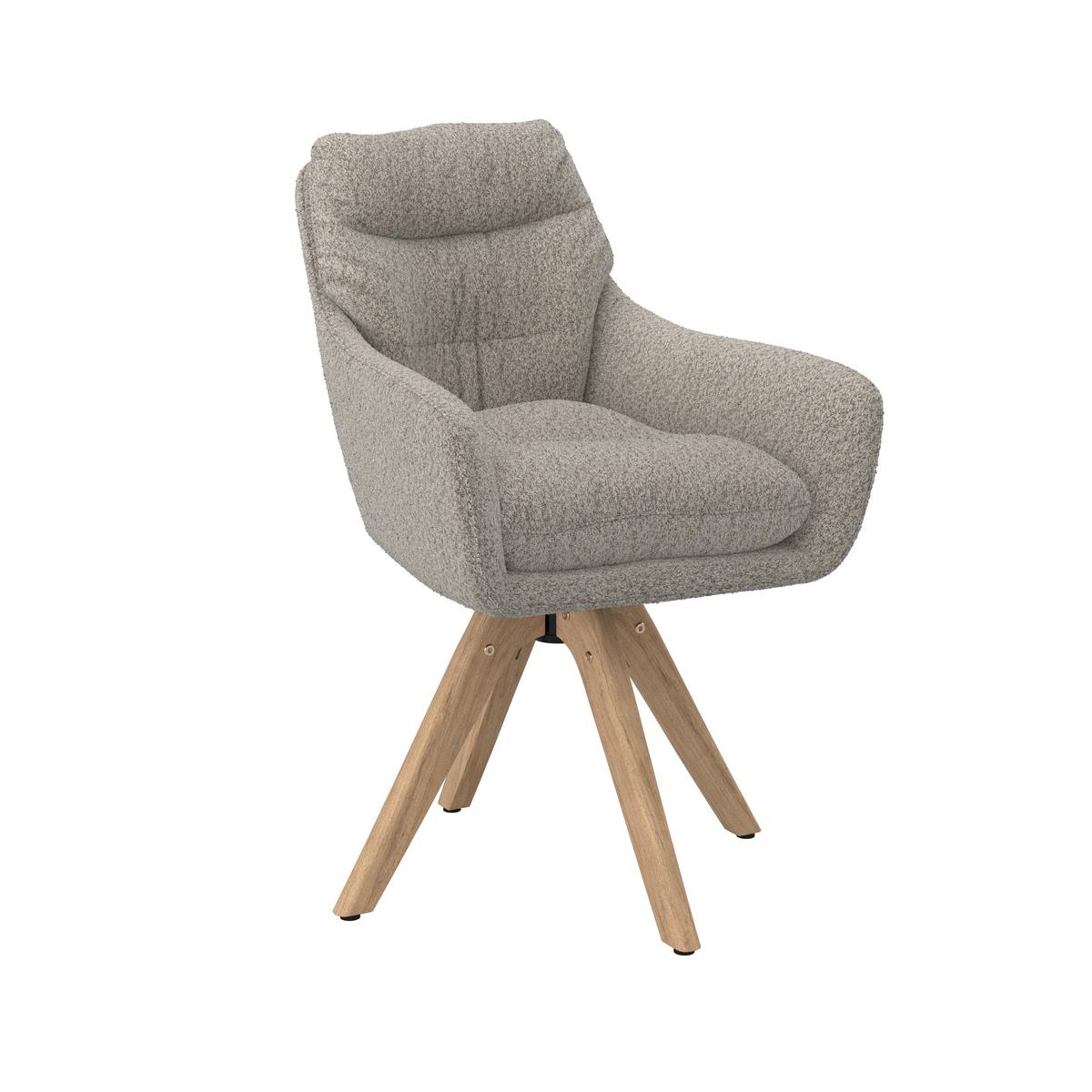 Armlehnstuhl Juana Hellgrau Bouclé Drehbar Gepolstert - Beige/Hellgrau, MODERN, Holz/Textil (61/93/65cm) - Bessagi Home