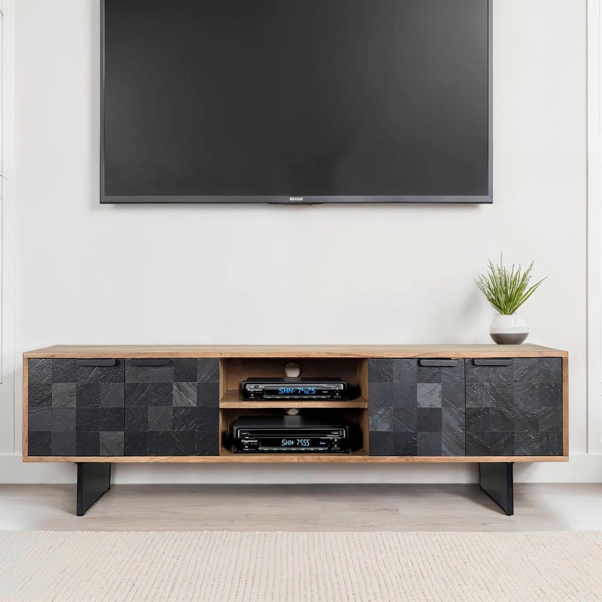 LOWBOARD LOWBOARD STEIN-OPTIK, AKAZIE - Anthrazit/Schwarz, Design, Holz/Metall (150/45/35cm) - MID.YOU