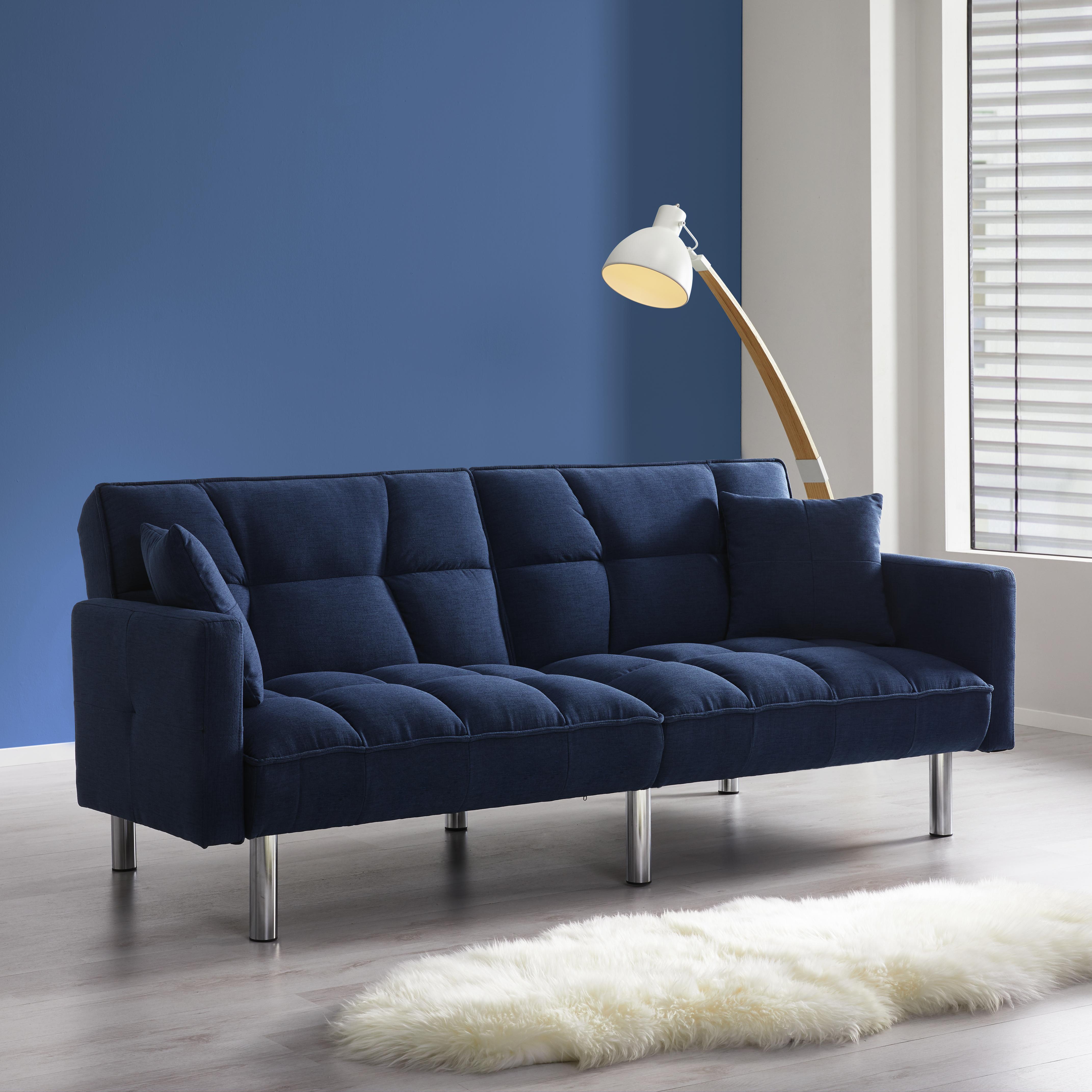 Sofa mit Schlaffunktion in Blau 'Jara' - Blau/Chromfarben, MODERN, Holz/Textil (195/82/87cm) - Bessagi Home