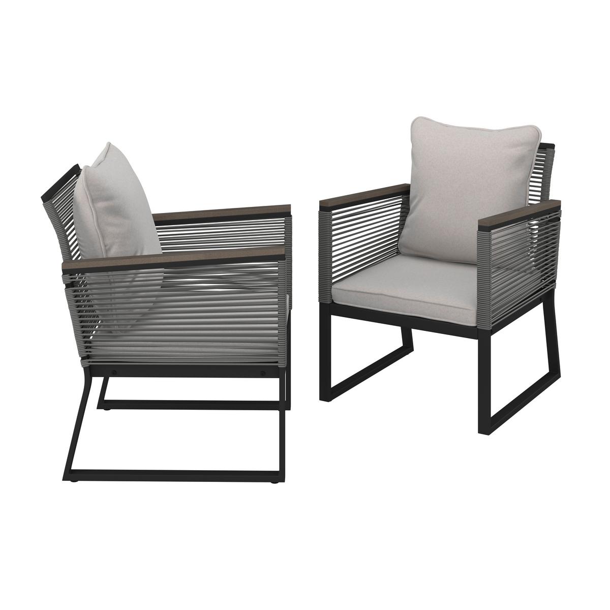 Set Vrtnih Stolov Toni, 2 Kos, Svetlo Siva - črna/svetlo siva, Moderno, kovina/umetna masa (57,5/73/60cm) - Bessagi Garden