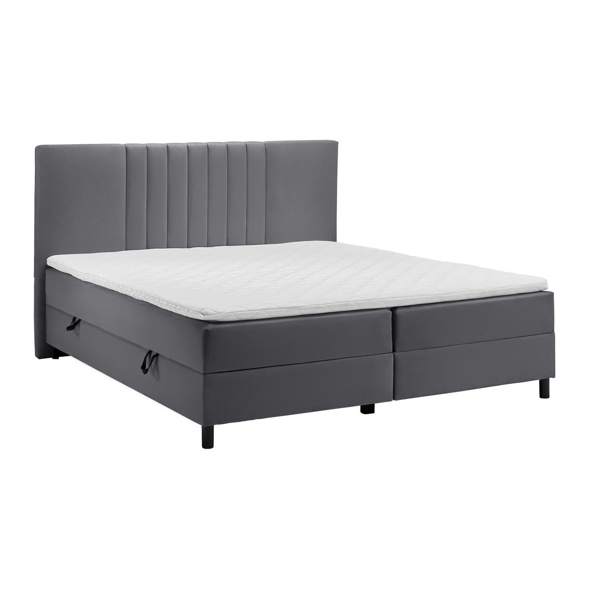 Boxbett Roma ca. 180x200 cm Grau mit Topper - Schwarz/Grau, MODERN, Holz/Textil (180/200cm) - Bessagi Home