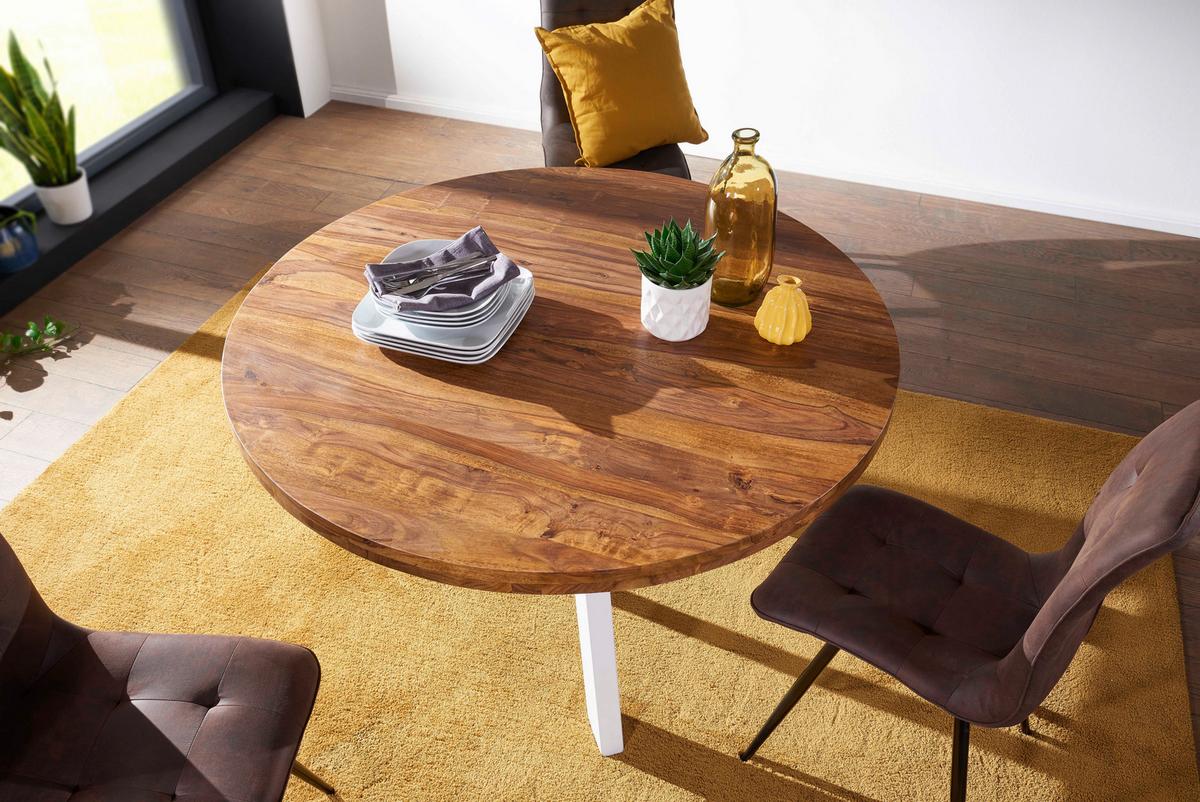 Jedilna Miza Repa, Pravi Les, Ø 130cm - bela/barve indijskega rožnega lesa, Design, kovina/les (130/77cm) - MID.YOU