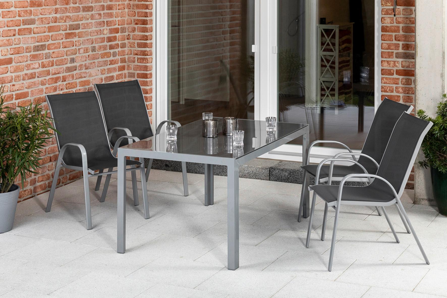 Stapelsessel Sorrento 2-er Set Anthrazit - Anthrazit/Silberfarben, KONVENTIONELL, Textil/Metall (56/95,5/77cm) - Gardenson