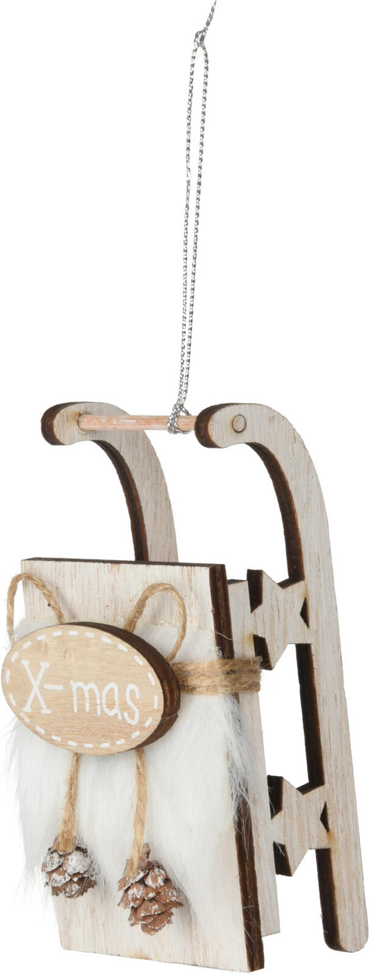 Dekor Szánkó Sleigh - natúr, textil/fa (11,5/5,5/6,5cm)