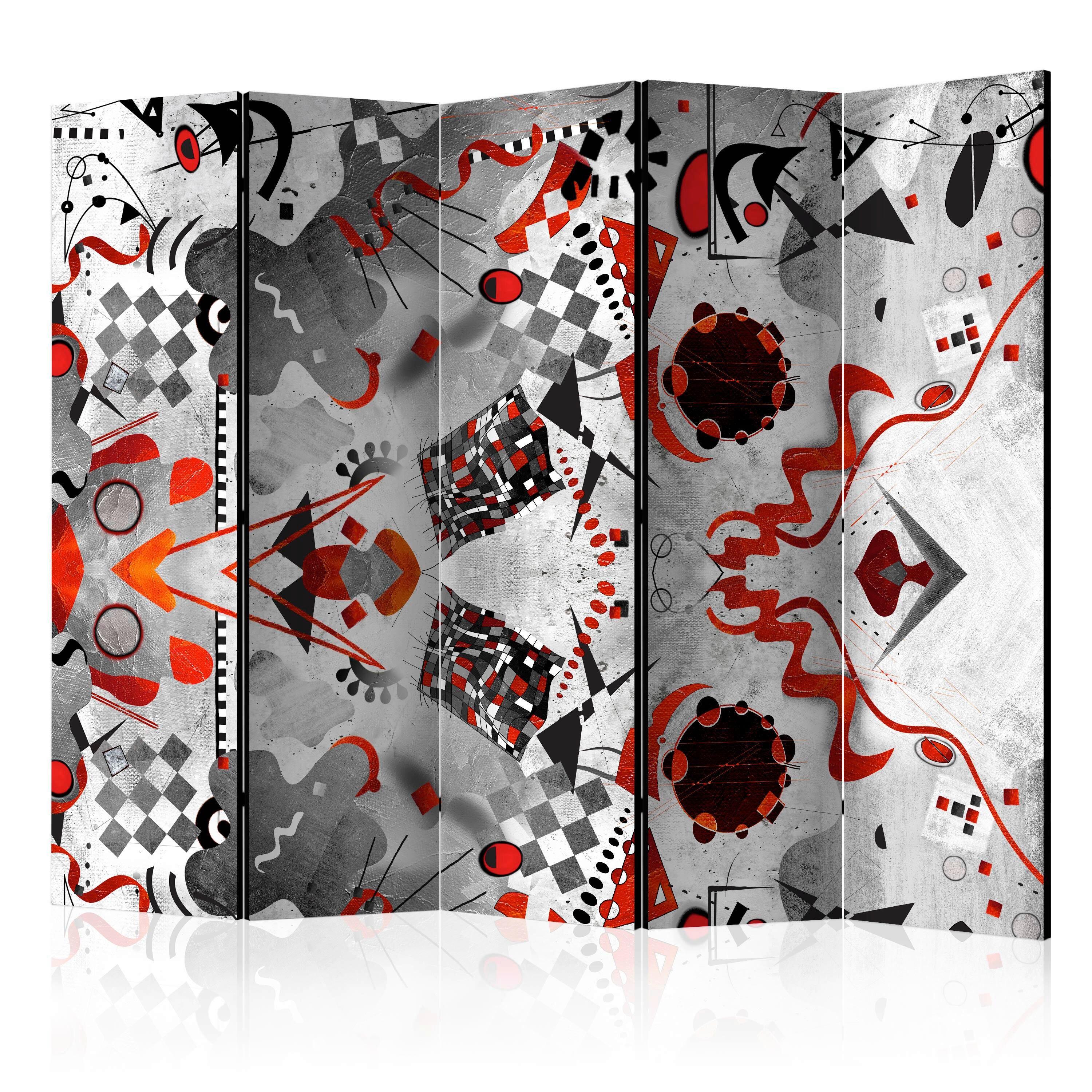 Paravan Geometric Cosmos I, 5-Delni, Dvostranski - rdeča/siva, Basics, tekstil/les (225/172/3cm) - artgeist