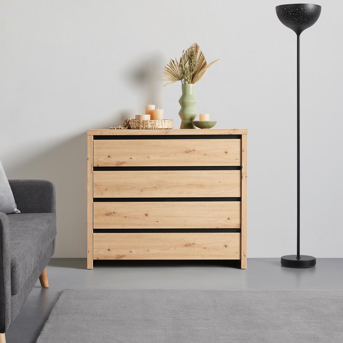 Kommode in Eichefarben - Schwarz/Eiche Artisan, MODERN, Holzwerkstoff (105/91/40cm) - Mömax