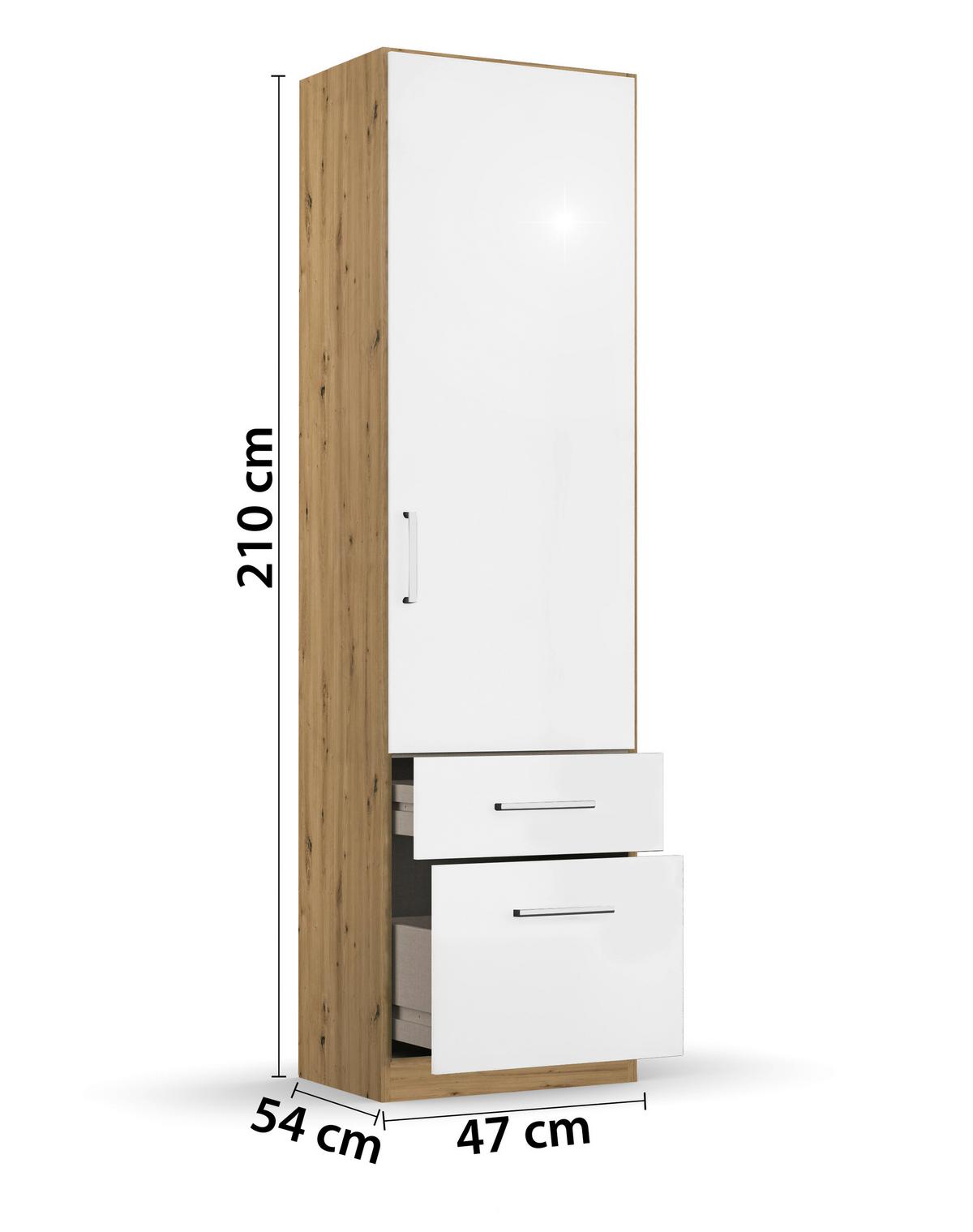 Ormar S Klasičnim Vratima Berlin - hrast Artisan/bijela visoki sjaj, Moderno, drvni materijal/plastika (47/210/54cm) - Modern Living