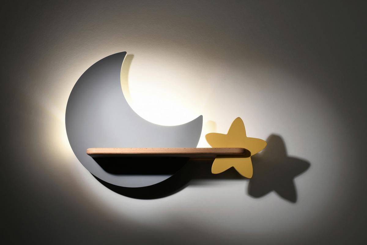 Dječja Zidna Svjetiljka 21-75574 Moon - siva, Basics, drvni materijal/drvo (39.5/12/27.5cm)