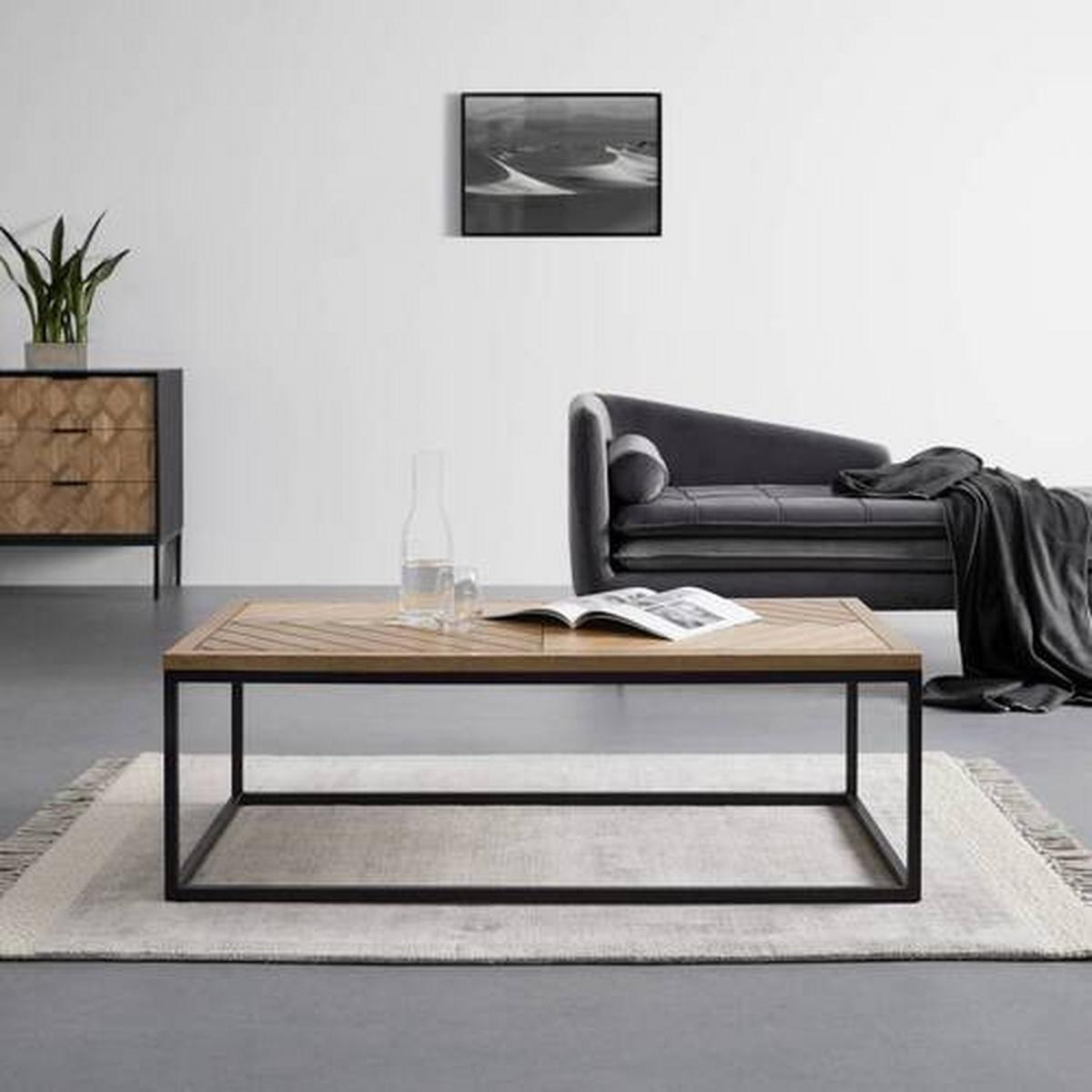 Couchtisch Catalina Eichefarben Teilmassiv - Eichefarben/Schwarz, MODERN, Holz/Holzwerkstoff (120/60/40cm) - Bessagi Home