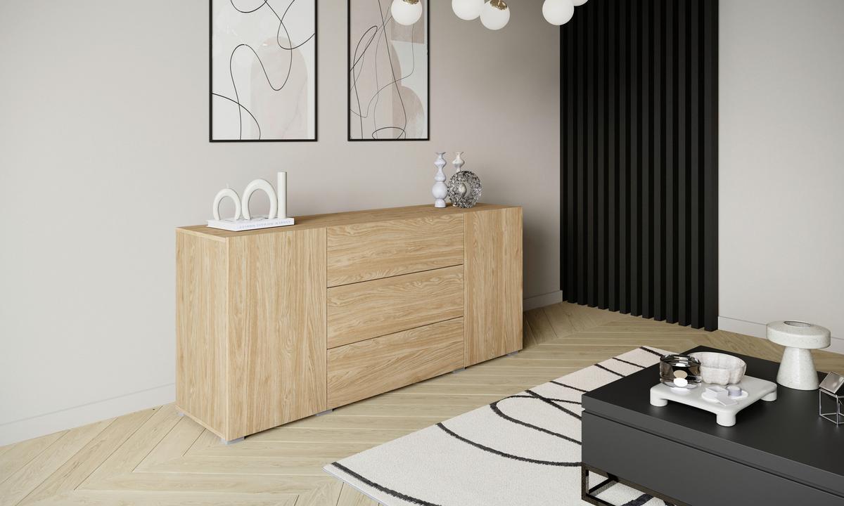 Sideboard 150cm Berlin 150 Eichefarben - Eichefarben/Grau, Design, Holzwerkstoff/Kunststoff (150/68/38,5cm) - P & B