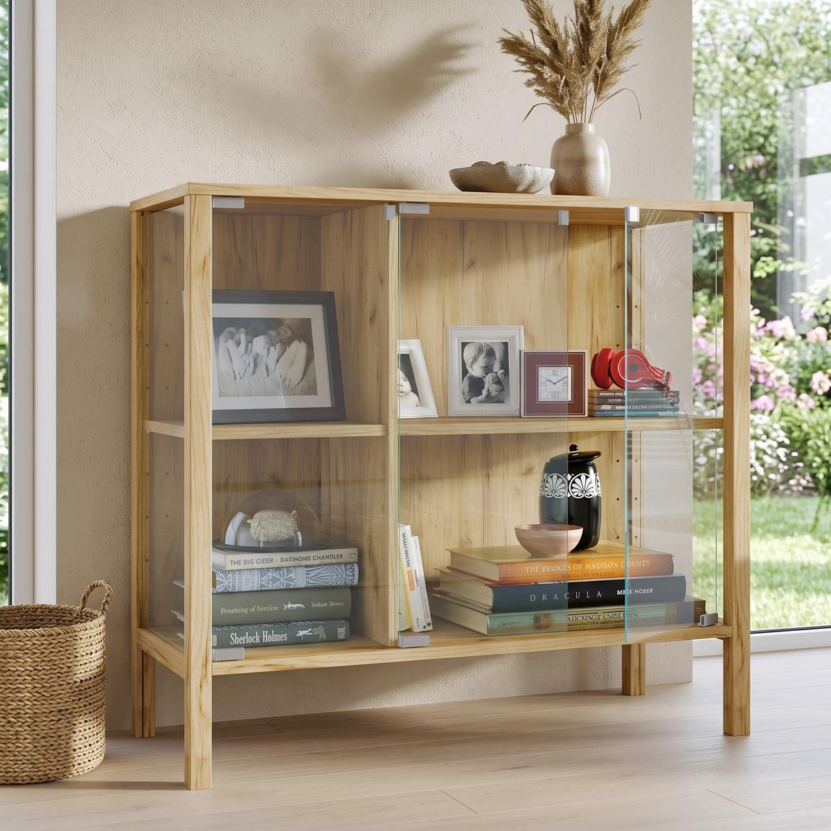 Sideboard Jensol Honigeiche/Klar - Honigeiche/Klar, Design, Glas/Holzwerkstoff (87/80/35cm) - Livetastic