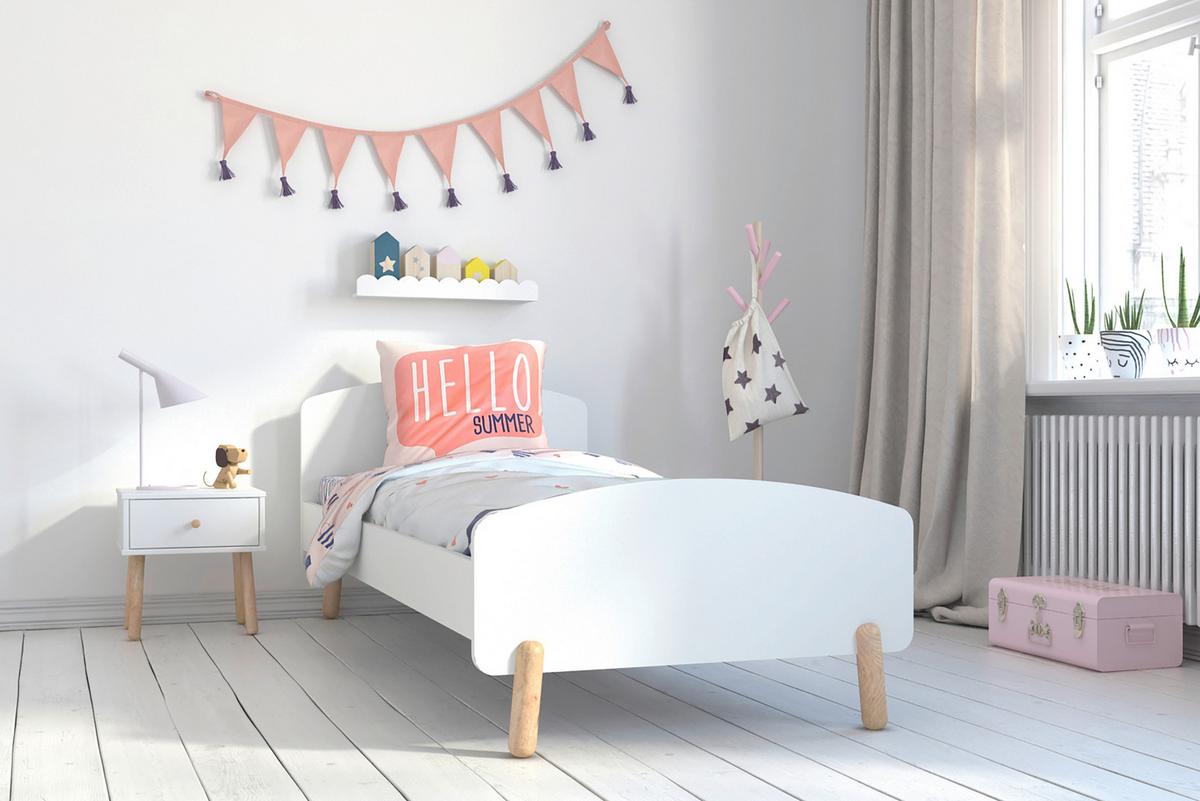 Bett ca. 90x200 cm Weiß/Naturfarben - Naturfarben/Weiß, Design, Holz/Holzwerkstoff (90/200cm) - Livetastic