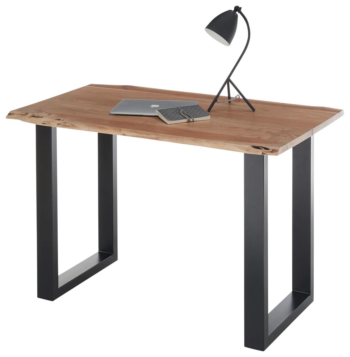 Schreibtisch in Schwarz/Akaziefarben - Schwarz/Akaziefarben, Natur, Holz/Metall (120/75/65cm) - Premium Living