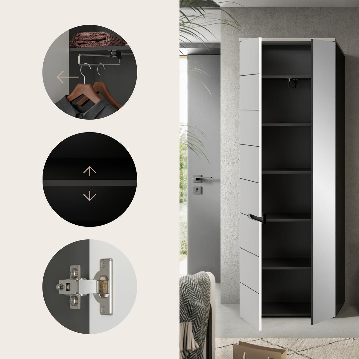 Garderobna Omara Canu, Bela, Siva - siva/bela, Design, leseni material (65/190/37cm) - Livetastic