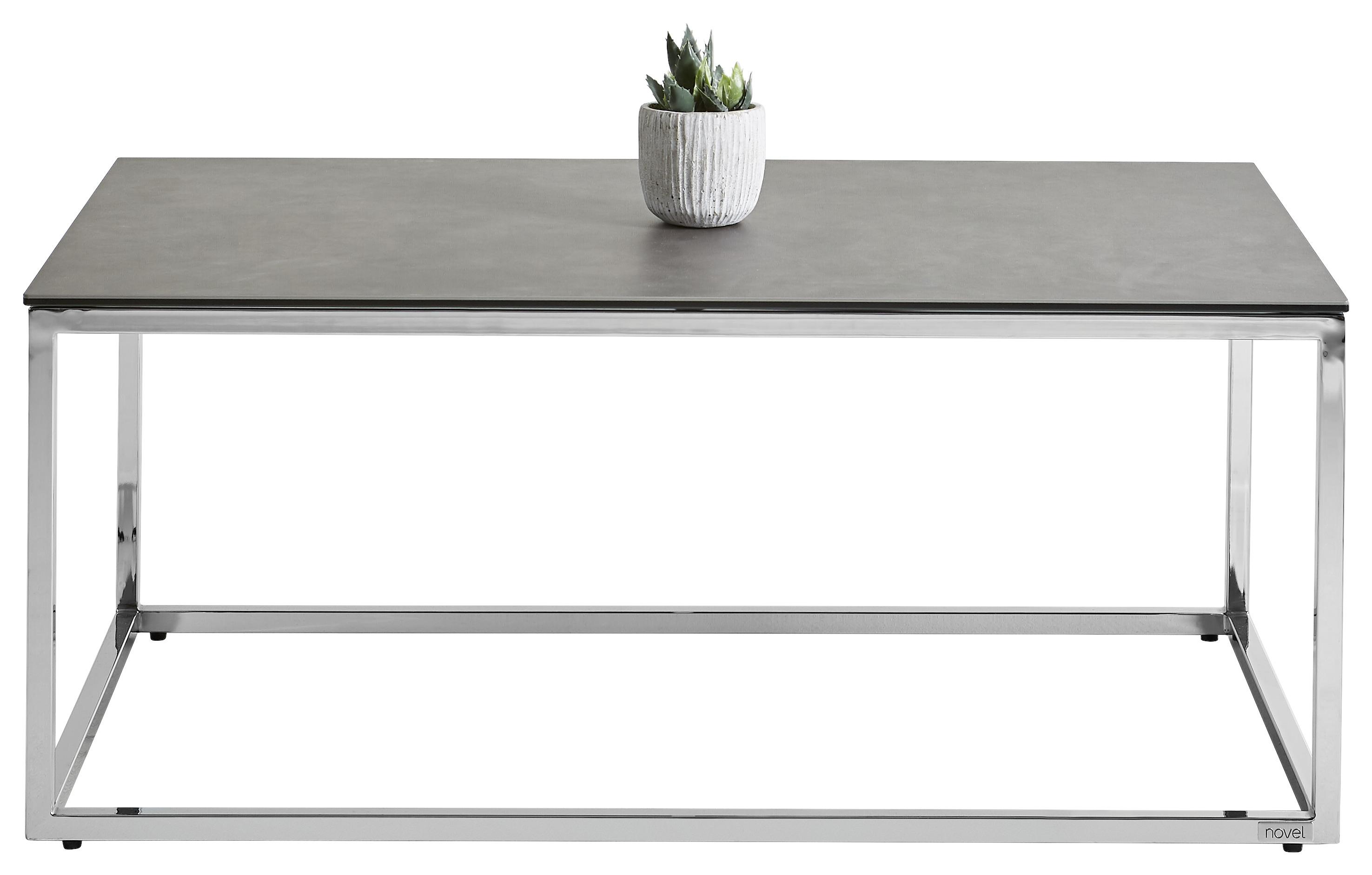 STOLIK KAWOWY VALENCIA I - szary/kolor chromowy, Design, metal/szkło (100/60/42cm) - Novel