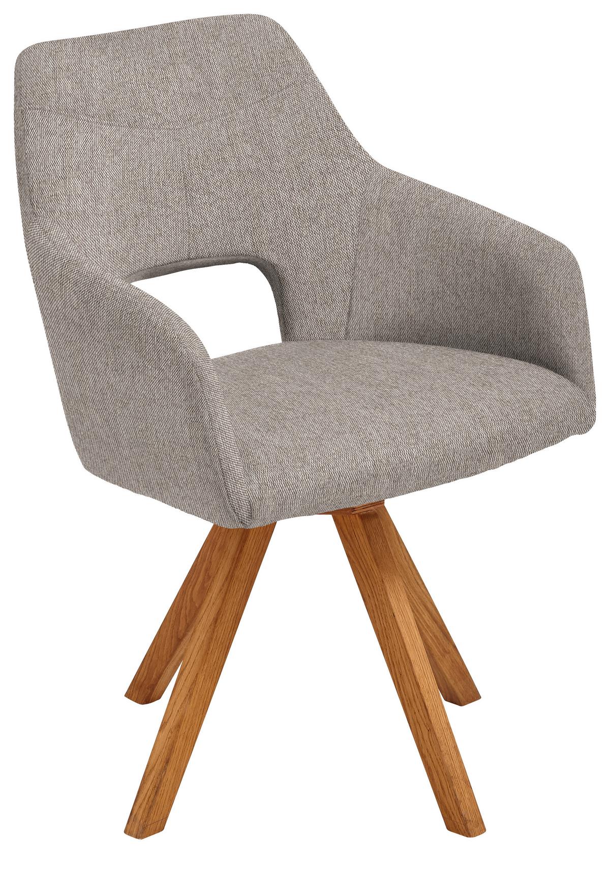 KRZESŁO Z PODŁOKIETNIKAMI EVITA - kolor dębowy/cappuccino, Design, drewno/tkanina (57/84/57cm) - Voleo