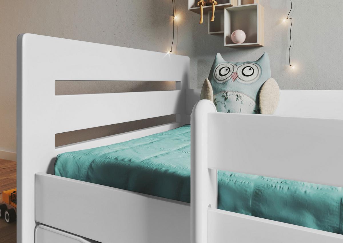 Otroška Postelja Tomi, Bela, Siva, 80x160cm - siva/bela, Moderno, tekstil/leseni material (80/160cm) - MID.YOU