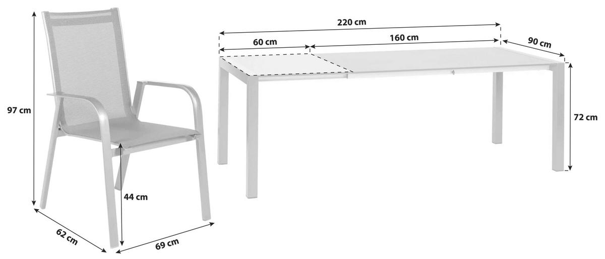 Gartengarnitur Urban 5-Teilig Metall/Texil - Schieferfarben/Anthrazit, Basics, Textil/Metall (160+60/98/72cm) - Acamp
