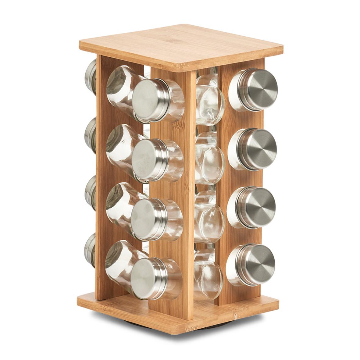 Gewürzkarussell Naturfarben 16 Stk. Gläser - Transparent/Naturfarben, Basics, Glas/Holz (18/18/30cm) - Zeller Present
