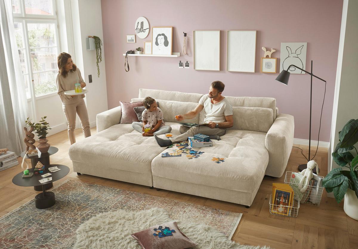 Bigsofa Barura Loveseat ca. 292x194 cm Creme - Creme/Schwarz, KONVENTIONELL, Holzwerkstoff/Kunststoff (292/90/194cm) - MID.YOU