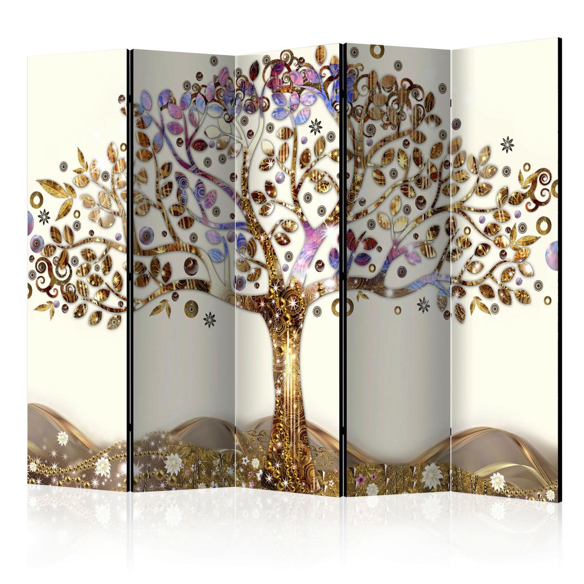 Paravent Golden Tree II Braun/Lila - Lila/Braun, Basics, Holz/Textil (225cm) - artgeist