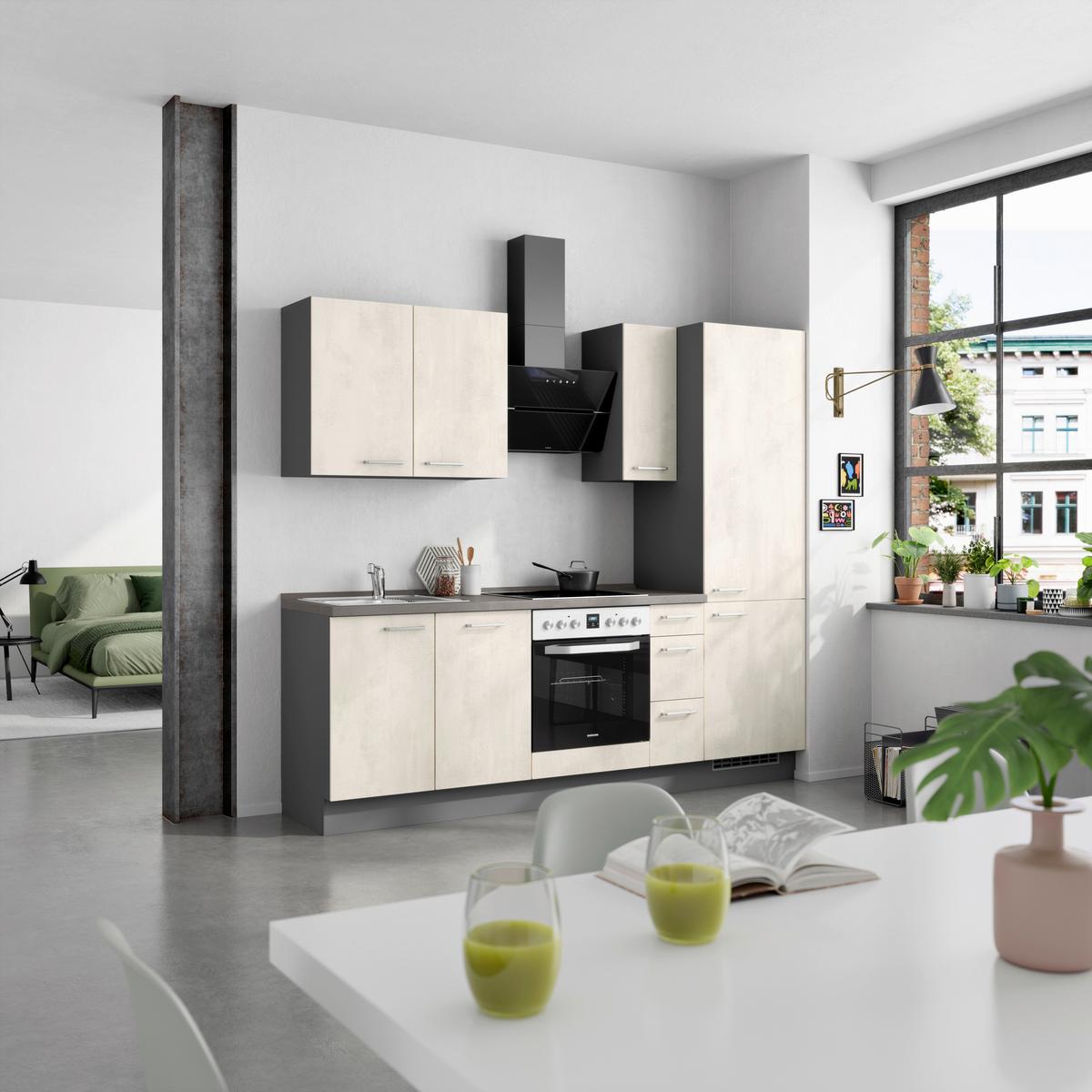 Küchenblock Riva High m. Geräten Weiß - Schieferfarben/Edelstahlfarben, MODERN, Holzwerkstoff/Metall (240cm) - Nobilia