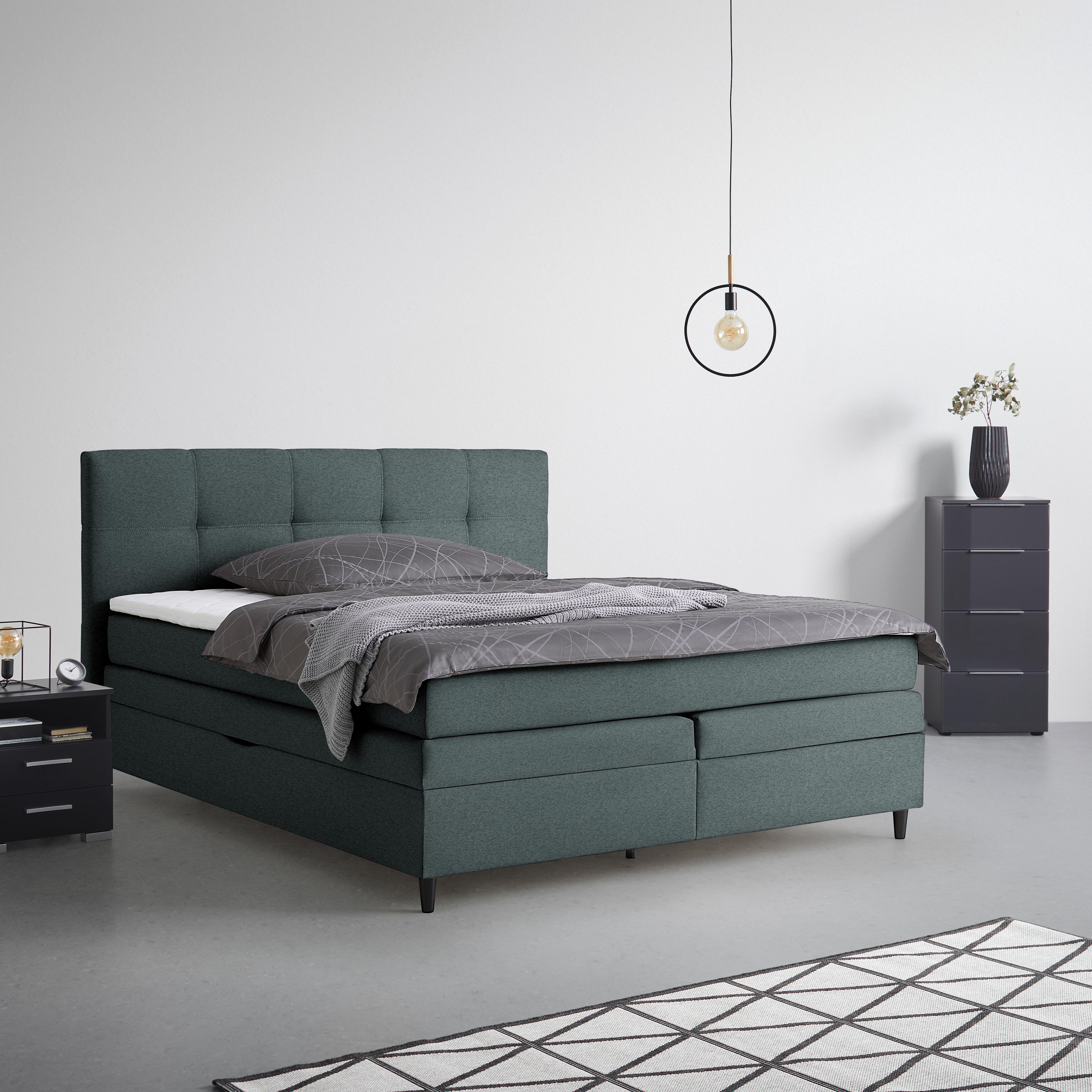 Boxspringbett Miami in Anthrazit ca. 180x200cm - Anthrazit/Schwarz, KONVENTIONELL, Holz/Holzwerkstoff (180/200cm) - Mömax