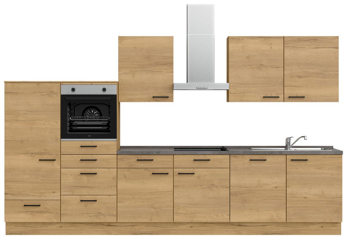 Küchenblock Structura Low m. Geräten Eiche - Schieferfarben/Eichefarben, MODERN, Holzwerkstoff/Metall (360cm) - Nobilia